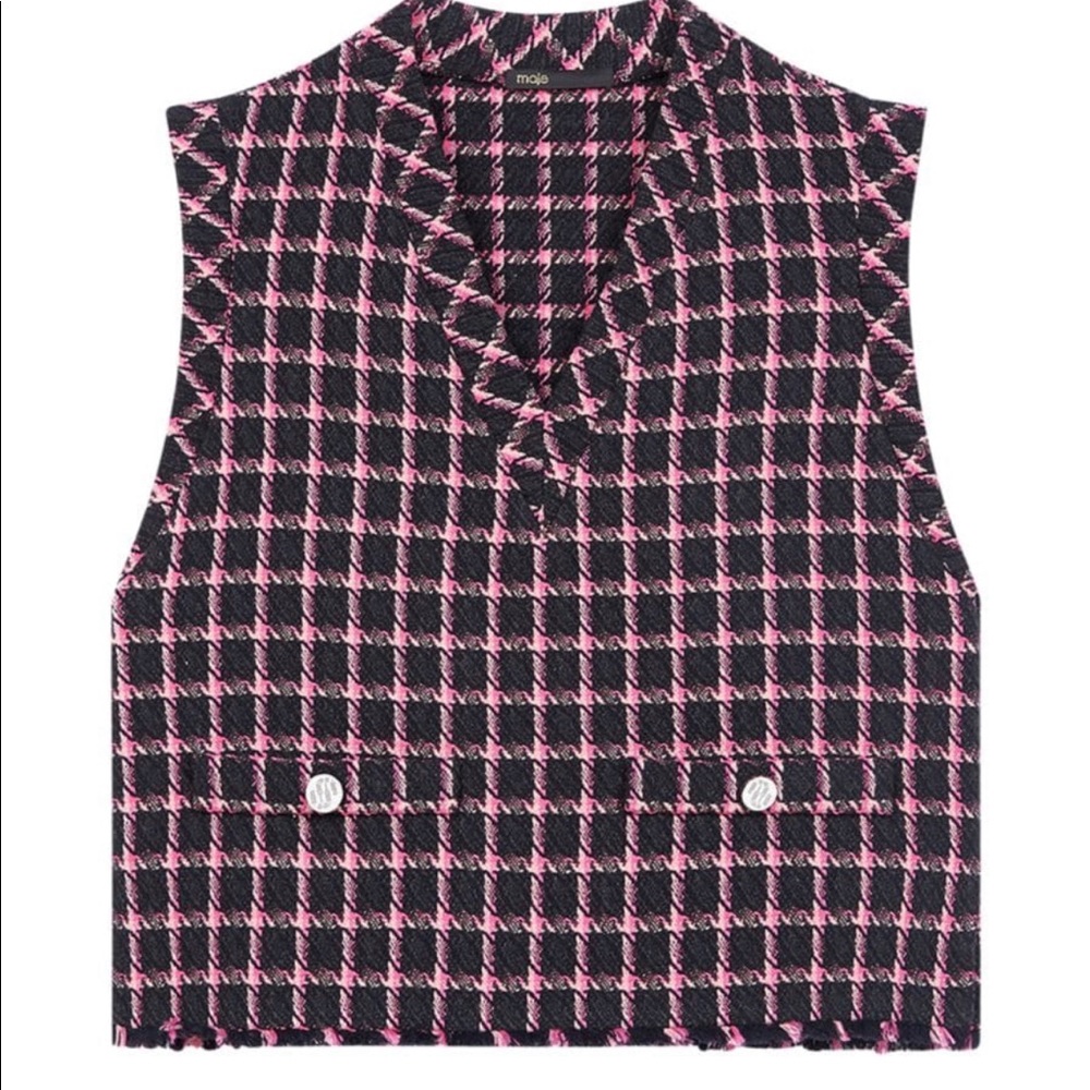 NWT Maje Sleeveless Plaid Tweed vest top